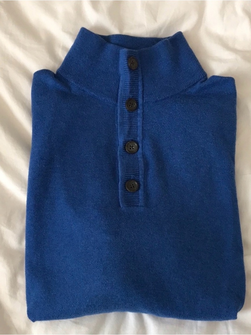 Men's Cobalt Blue Button-Neck Knit Sweater